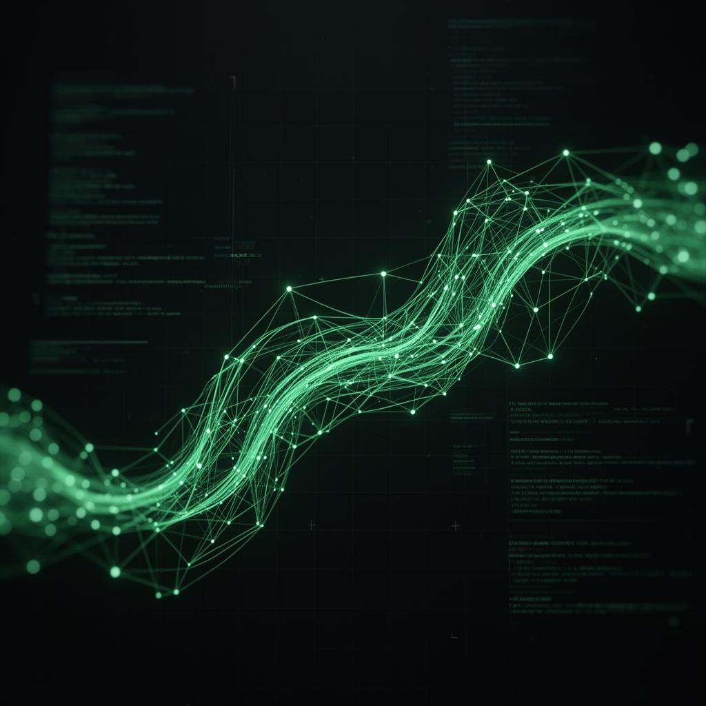 Cybersecurity telemetry visualization with a glowing network mesh